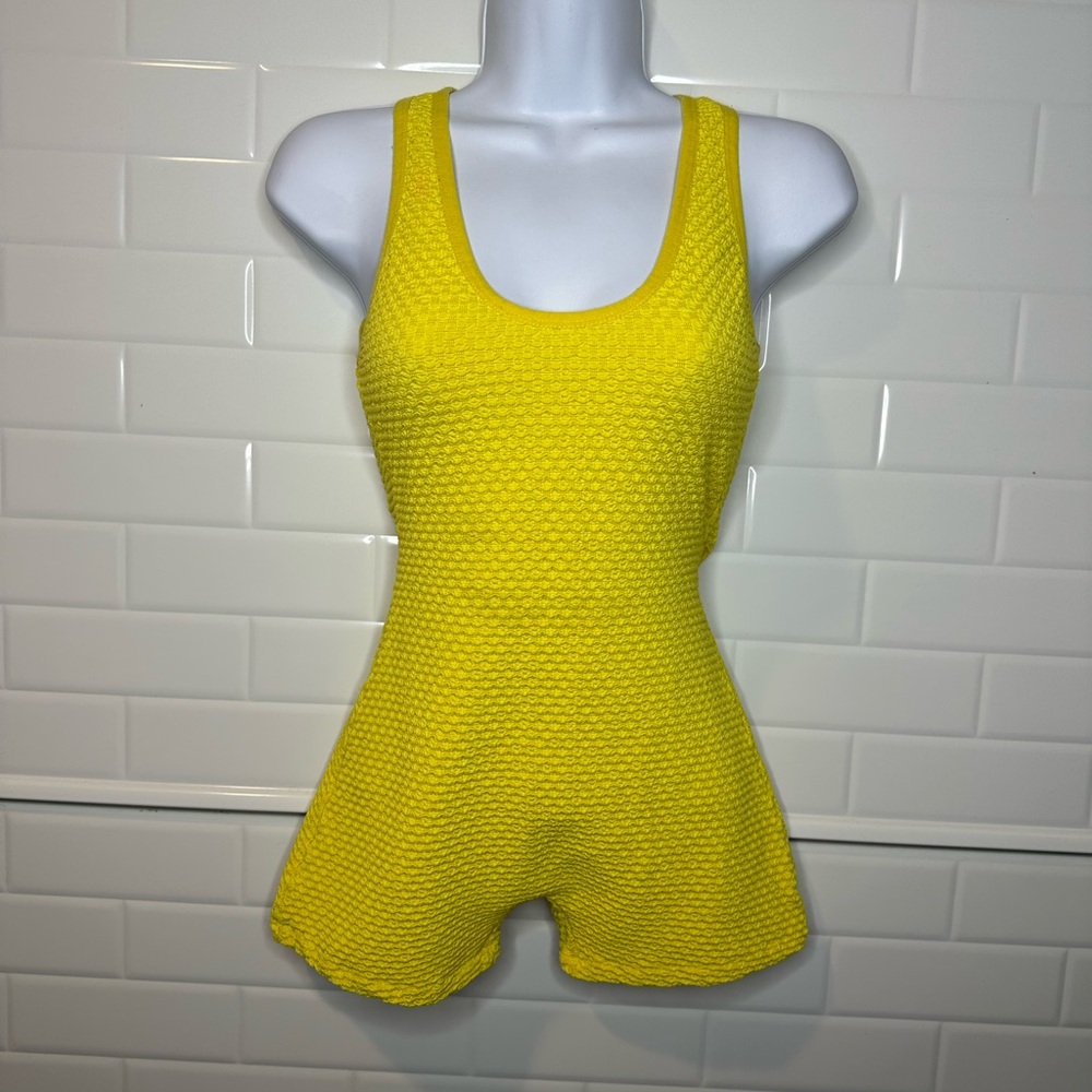 Zara Bright Yellow Textured Jumpsuit